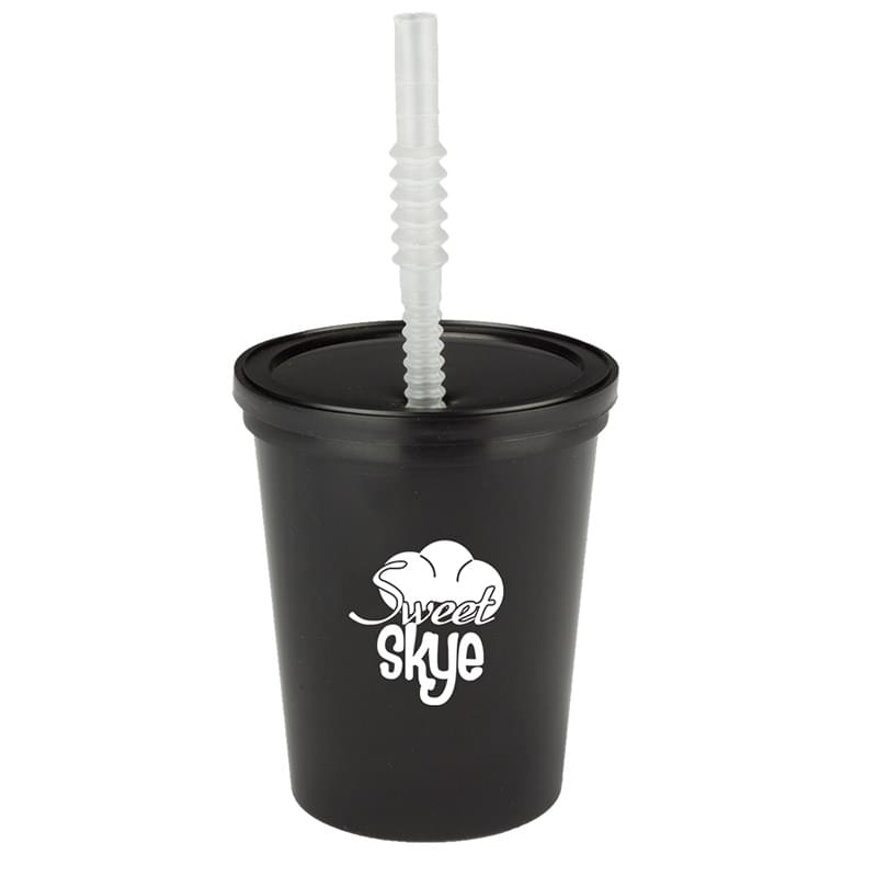 16 oz Plastic Stadium Cups with Lid & Straw