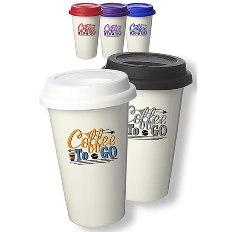 11 oz. Double Wall Ceramic Tumblers with Lid