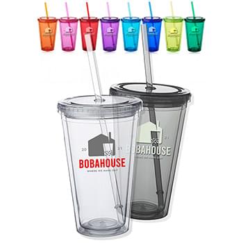 16 oz. Double Wall Acrylic Tumbler With Straw